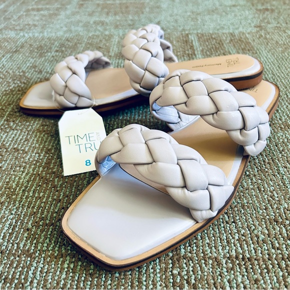 Time and Tru Shoes - Time & Tru NWT Lavender Braided Band Two Strap Flat Slides Sandals Sz 8 39.5